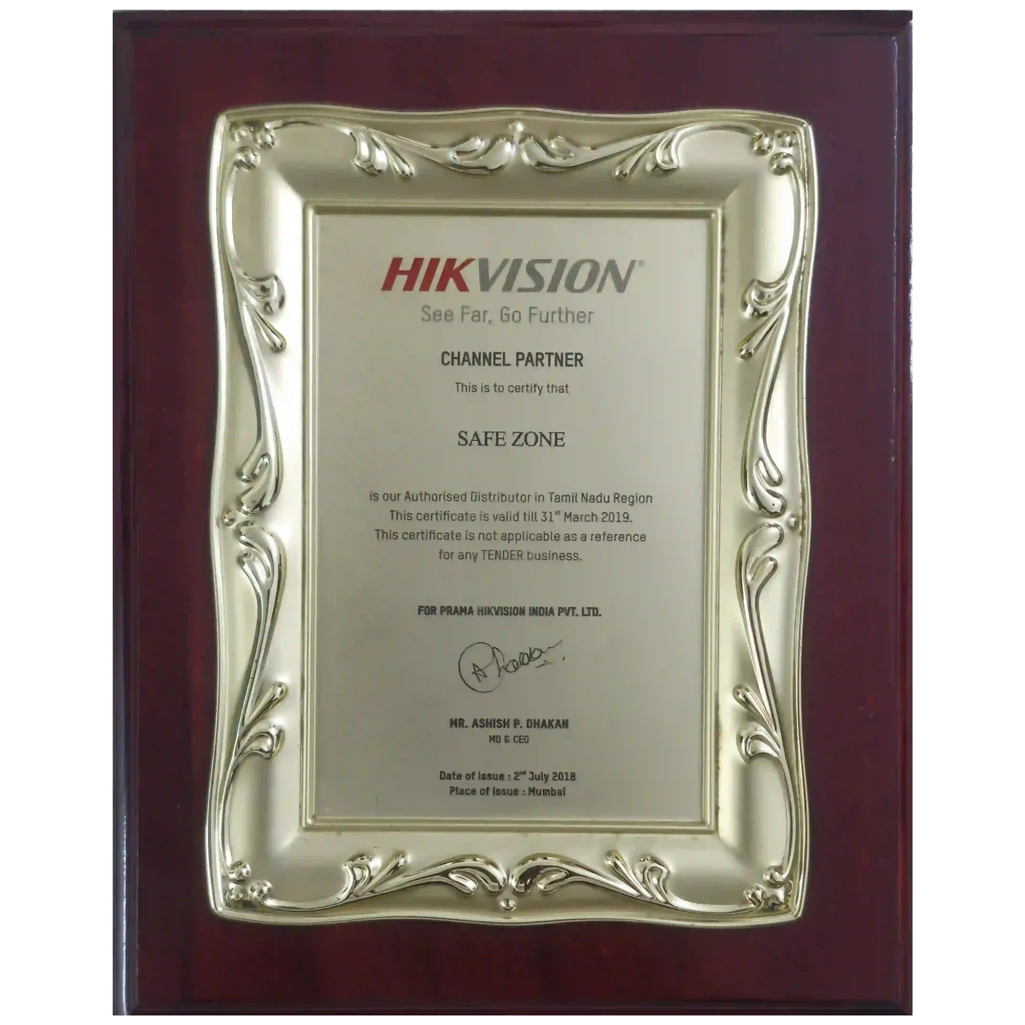 Hikvision Authorized Distributor Certificate 2018